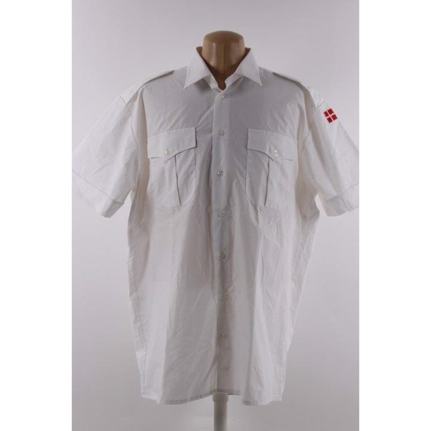 Skjorte, Dansk Marine, Kortærmet, Hvid med flag, Brugt, 40