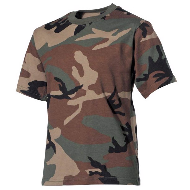 Camouflage t-shirt til børn, Woodland, 128 cm