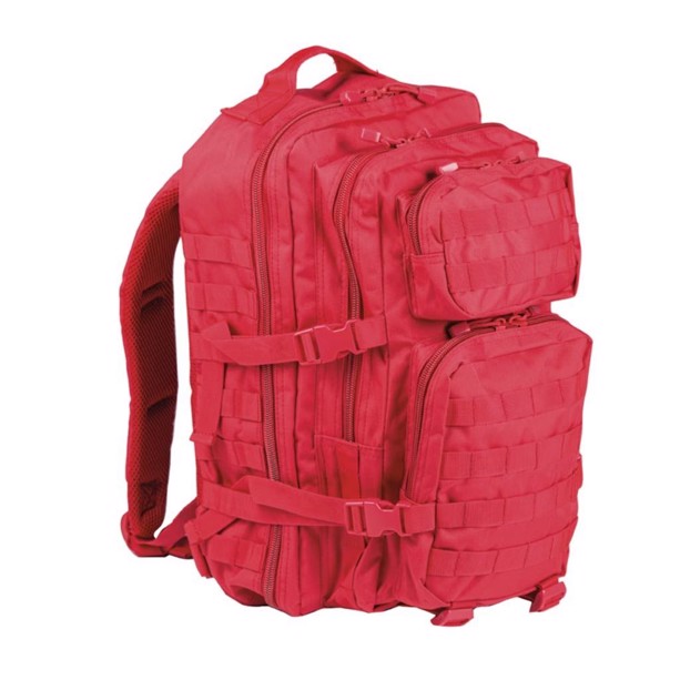 Rød Mil-Tec rygsæk på 36 liter med velcro på frontlommen