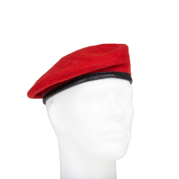 Militær baret med læderkant, Uld, Rød, Brugt, 56