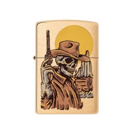 Zippo Lighter med Cowboy Skull Design set forfra