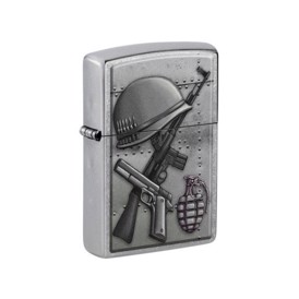 Zippo Lighter med Soldier Design set fra vinkel