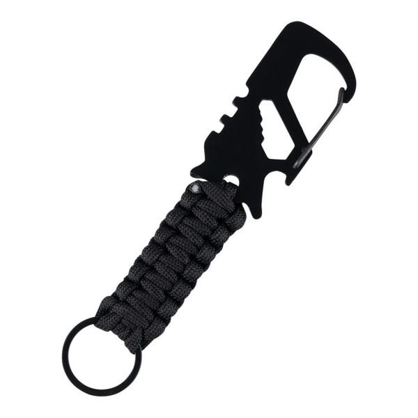 101 INC Multifunktionel Karabinhage med Nøglering og Paracord set i farven Sort