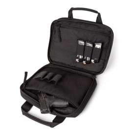 Double pistol bag i sort fra 5.11 Tactical set åben med indhold