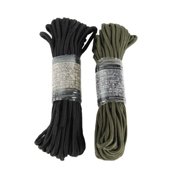 Paracord i nylon 5 mm x 15 m sort eller grøn