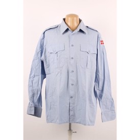 Marine skjorte dansk med flag lange ærmer lyseblå brugt, 37