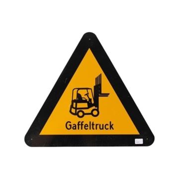 Skilt, alu, gult m gaffeltruck