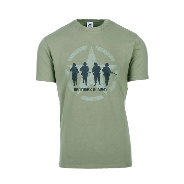 Klassisk silhouette med soldater i sort print på grøn t-shirt