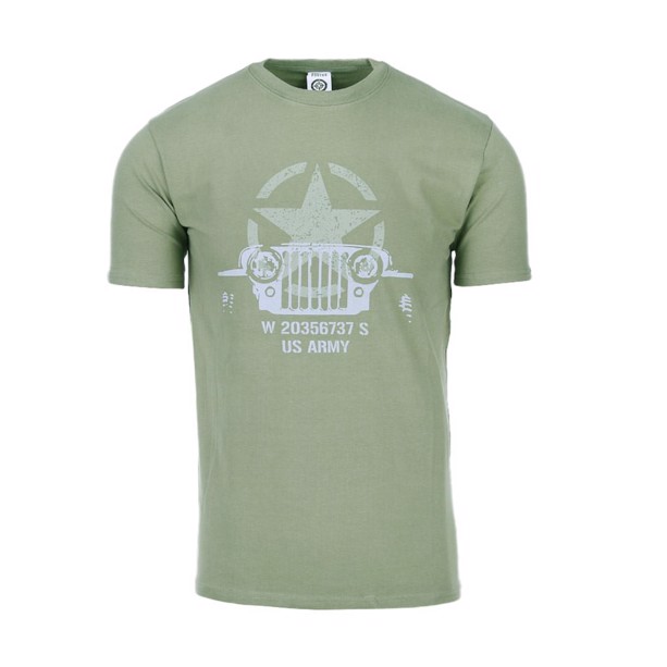 T-shirt i armygrøn og print med armystar og Willy Jeep