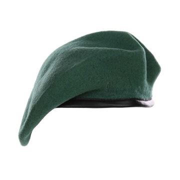 Grøn Baret med læderkant i uld