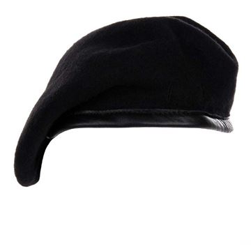 Baret med læderkant, uld, Sort