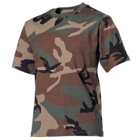 Camouflage t-shirt til børn, Woodland, 140 cm