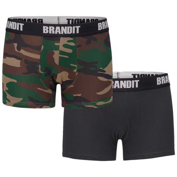 Boksershorts fra Brandit i farverne woodland camouflage og sort