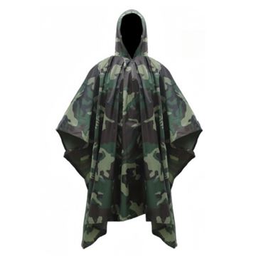 Bushcamp Kraftig Regn Poncho i Woodland Camoflage med opbevaringstaske