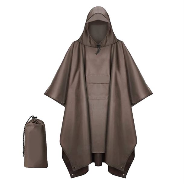 Bushcamp Ripstop Regn Poncho med lomme set i farven Dark Coyote