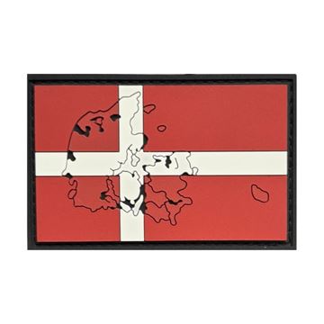 Danmark Flag 3D Gummi Patch med Danmarkskort og Velcro 7,5 X 5,5 cm