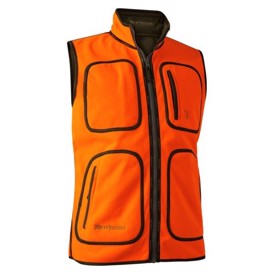Deerhunter Gamekeeper Vendbar Fleecevest i farverne Safety Orange og Grøn set i Orange forfra