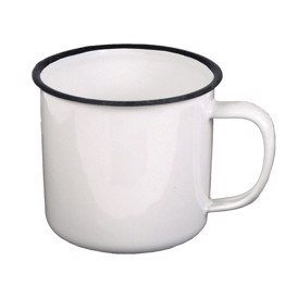 Hvidt emaljekrus med sort kant