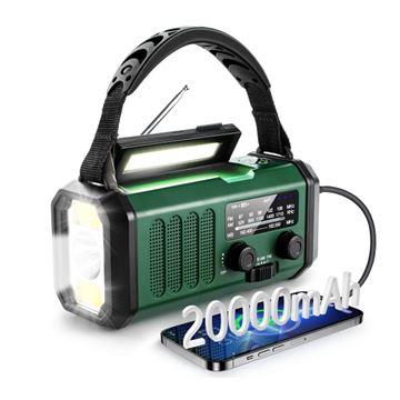FM/AM/WB Nødradio med Håndsving, lygte, solceller og Powerbank 20.000 mAH set i farven Grøn