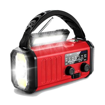 FM/AM/WB Nødradio med Håndsving, lygte, solceller og Powerbank 20.000 mAH set i farven Rød
