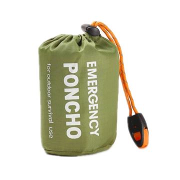 Emergency Poncho med Nødfløjte set i Grøn pouch