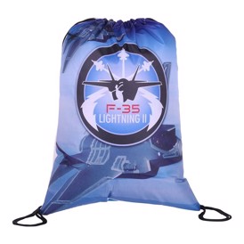 Gymnastikpose med snører og F-35 Lightning II print i farven blå