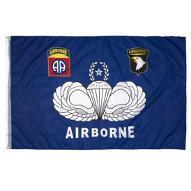 Flag med Airborne blue emblem og screaming eagle