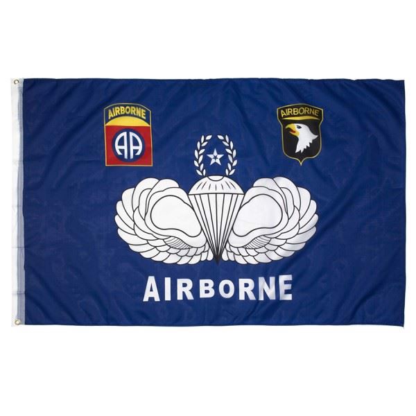 Flag med Airborne blue emblem og screaming eagle