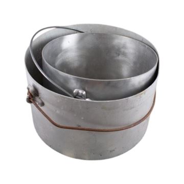 Grydesæt i aluminium, 2 gryder og et håndtag, Brugt
