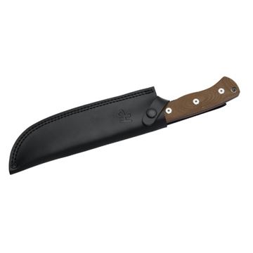 Herbertz Bushcraft og Overlevelseskniv, Desert Micarta set i læderskede til bælte