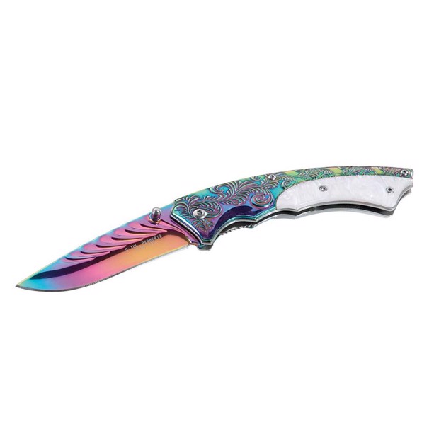Herbertx foldekniv med regnbuefarver og perlemors-look