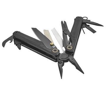 Leatherman Wave Alpha Multi-Tool, 17 Værktøjer set i farven Obsidian åbnet fra vinkel