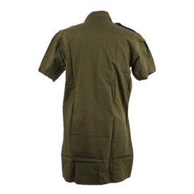 militærskjorte M/84 korte ærmer grøn polyester/bomuld brugt set bagfra