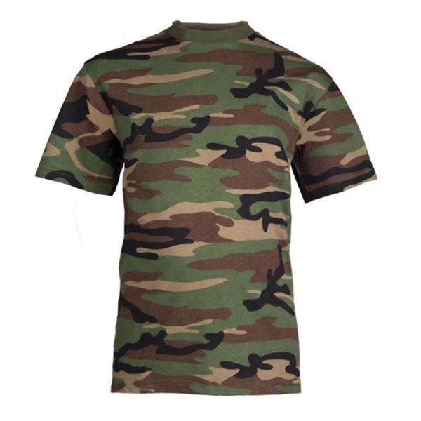 banjo Konkret Bange for at dø Militær T-shirt til børn i woodland camouflage bomuld.