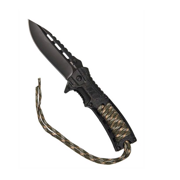 Mil-Tec Camo foldekniv med Paracord og ildstarter