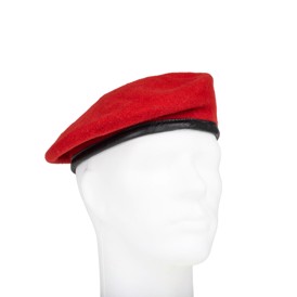 Militær baret med læderkant, Uld, Rød, Brugt, 58