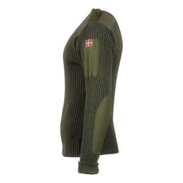 Dansk Militær Commando Pullover med Flag, 80% Uld, Grøn set fra siden