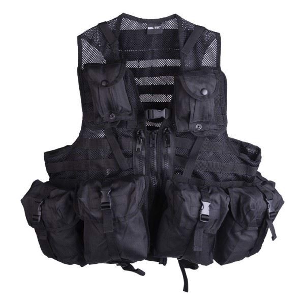 Mil-Tec Tactical Vest 8 Lommer, Ensfarvet, Sort