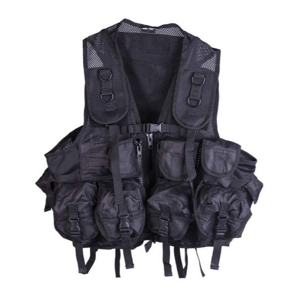 Mil-Tec Tactical Vest 9 Lommer, Ensfarvet, Sort