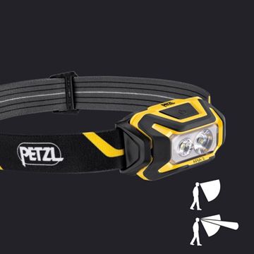 Petzl ARIA 2 Pandelampe, 450 Lumen, Sort-Gul set med detaljer om lysvinkel