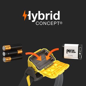 Petzl ARIA 2R Pandelampe, Genopladelig, 625 Lumen, Sort-Gul set med detaljer om batteri