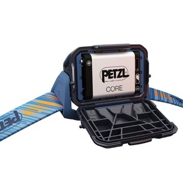 Petzl ARIA 2R RGB Pandelampe, Genopladelig, 625 Lumen set med detaljer ved batteri