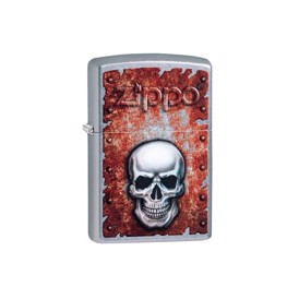 Zippo lighter med kranie og rustet baggrund