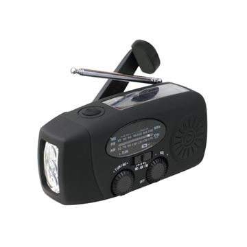 FM/AM Nødradio med Håndsving, Lygte, Solceller og Powerbank 2000 mAh, Sort