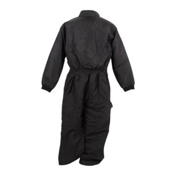overtræksdragt i sort nylon med foer set bagfra