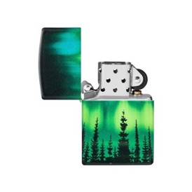 Zippo Lighter med Motiv af Nordlys, Aurora Borealis set åben