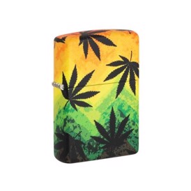 Zippo Lighter med Cannabis Design set i vinkel