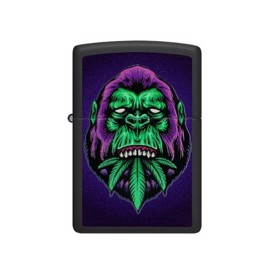 Zippo Lighter med Cannabis Gorilla Design set forfra