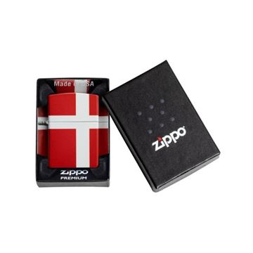 Zippo Lighter med Dannebrog set i æske