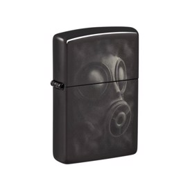 Zippo Lighter med gasmaske design set i vinkel